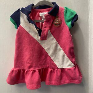 Ralph Lauren Baby Girl Dress 6M Polo Ruffle Hem Pink Preppy Infant